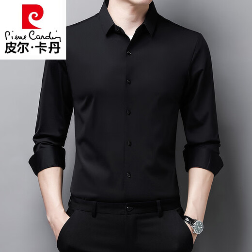 
Pierre cardin high-end markless long-sleeved shirt for men middle-aged spring and autumn new business casual high elastic non-iron solid color shirt for men 9928 black M 165 Recommended 90-120Jin [Jin equals 0.5 kg]