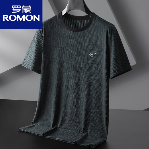 罗蒙（ROMON）大码冰丝速干短袖t恤男装潮加肥加大号弹力V领胖子鸡心领半袖 3519黑灰 7XL (250-270斤)