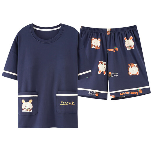 美筠特大码睡衣女士夏季纯棉短袖加肥加大码胖MM200斤家居服夏天套装 KNC3519 5XL