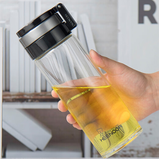 希诺玻璃杯单层加厚男士水杯耐热透明茶杯女大容量杯子 695ml 送黑色提绳杯套 玻璃款60