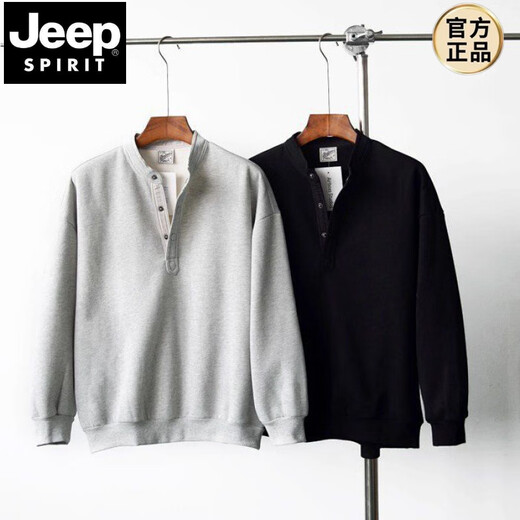 JEEP SPIRIT Japanese retro autumn and winter men's Henry collar long-sleeved solid color T-shirt bottoming shirt loose casual pullover stand-up collar sweatshirt Gray Main picture M