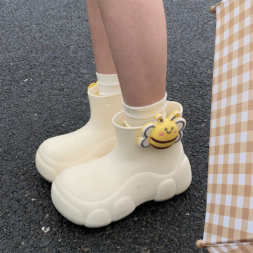 Dünne Streifen (Xixitiao) Außenwasser spielen Anti-Rutsch-Regenstiefel Eva Dicke Sohle vier Jahreszeiten Universelle niedliche kleine Bienenregen für Frauen für Frauen, die nicht in weißer Einschicht [lustige kleine Biene] 36-37 [geeignet für Füße von 37-38]