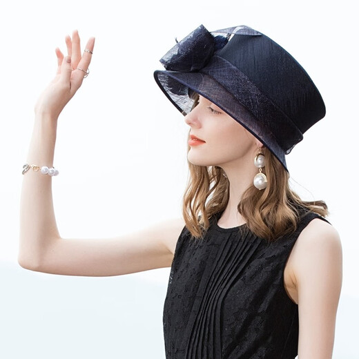 EE modische glänzende Top-Hut-Frauen Britisch-Leinenhut eleganter Modehut 1047 Dunkelblau M (56-58 cm)
