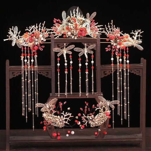 Hai Yiduo Bride Accesorios para el cabello XIUHE Temporito de la ropa Boda de boda Tassel Shaking Phoenix Crown Wedding Wedding Morning Morning Atmosférico y hermoso Modelo Tocado Traje de tocado + Ear Clip Estilo