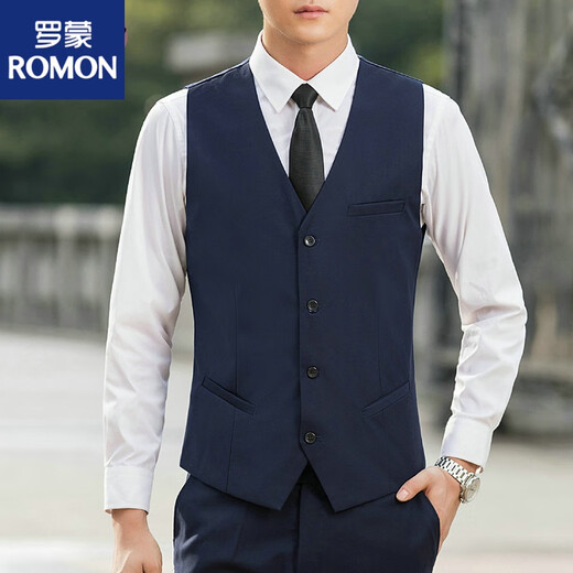 罗蒙（ROMON）2025年新款韩版男士修身马甲西装坎肩马甲伴郎职业装背心外套 黑色马甲 M [90-100斤]