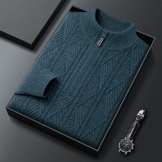 
Hengyuanxiang men's extra thick wool plush sweater wool half zipper turtleneck super thick sweater autumn and winter knitted sweater loose big dark gray warm M 165