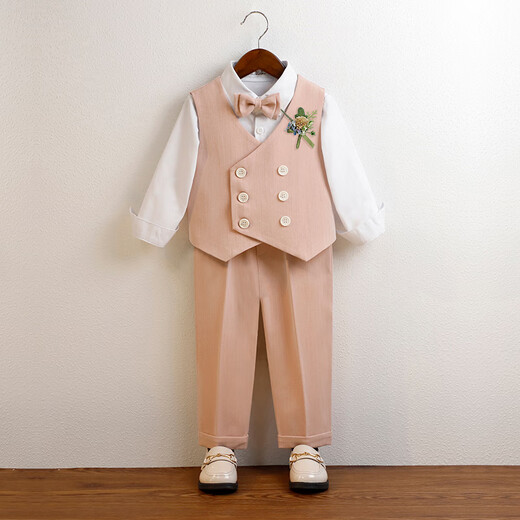 Wengeao (Wengeao) Kinderkleider Boy Host Kleidungskleidung Blumenjungenanzuganzug Anzug Set Kindertagempfänger Kostüm Prince Anzug Khaki Weste + Kurzärmele + Hosen