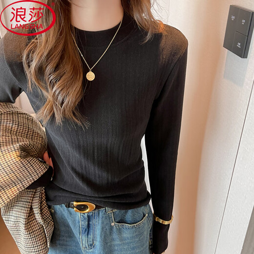 Langsha temperament bottoming shirt, new mid-collar, autumn coat, can be worn outside, brushed German velvet women's long-sleeved top
