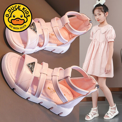 G.duck children's Roman shoes girls sandals summer 2024 new fashion sports princess shoes for big children and little girls shoes off-white H038 31 inner length 19.3 cm