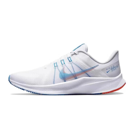 耐克（NIKE）男鞋夏季Quest 4飞线网面跑步鞋减震透气轻便休闲鞋运动鞋子 DA1105-101白色蓝红 45