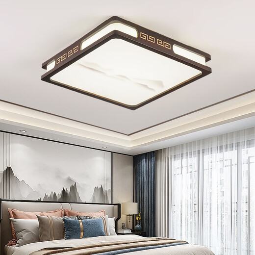 SMVP Lámpara de techo rectangular para sala de estar LED de estilo chino nuevo de madera maciza Lámpara de dormitorio de color nogal de estilo chino atmosférico moderno (Mountain Peak 801) 80 * 80 CM Atenuación de tres colores 200