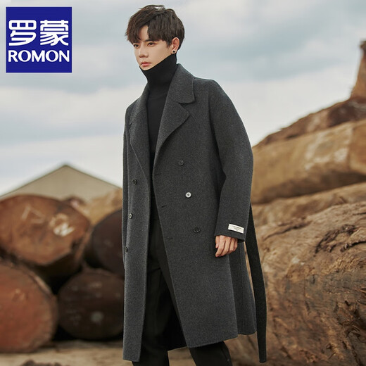 ROMON double-breasted wool wool jacket for men's mid-length autumn and winter double-sided fleece business coat for men's trench coat high-end taupe XL
