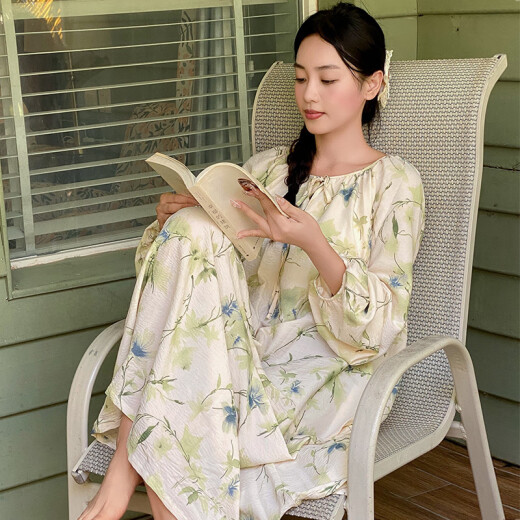 
JaetinWsinn Chinese style nightgown spring and autumn with chest pads long sleeves 2024 new autumn and winter mid-length skirts for women with pajamas 13063# [New Chinese style with chest pads] M[155-160CM 85-100Jin[Jin equals 0.5 kg]]