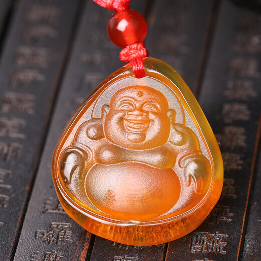 Wanjun natural gold amber beeswax is blessed to accompany the Buddha Maitreya Buddha Laughing Buddha protective Buddha pendant beeswax original stone pendant 4.77 grams gold amber laughing Buddha