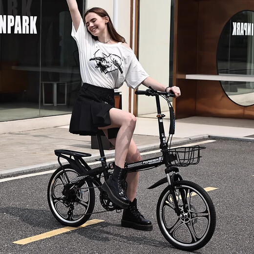 Permanent folding bicycle for adults with variable speed and double shock absorption, ultra-light portable leisure small wheel bicycle for work riding, male and female students, Sandao-Black, magnesium alloy wheels + double shock absorption, 20 inches, suitable for 155-175cm, variable speed model, multi-speed all-around