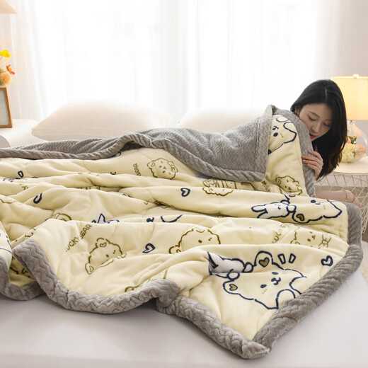 Nanjiren (Nanjiren) Blanket Quilt Coral Velvet Winter Thickened Baby Nap Blanket Office Air Conditioning Sofa Small Quilt Shawl Blanket Rabbit Bear-Grey Quilted Thickened Warmth 120x200cm Nap Blanket