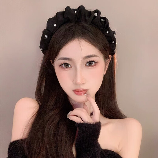 Idel rhinestone French spring and summer headband for women high skull retro 2025 new anti-slip black headband hairpin birthday gift high-end and advanced French rhinestone headband F2188