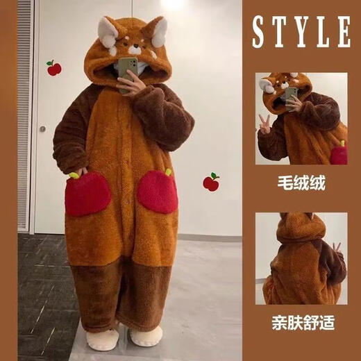 Zi Jiafu Ugly Fish Cute Coral Velvet Pajamas for Women Winter Plus Velvet Thickened Warm Flannel Long Hooded Winter Pajamas P Ugly Fish Jumpsuit L /XL Recommended height 165-178CM