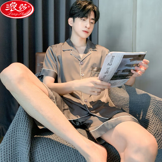 浪莎2025年新款夏季夏天三件套睡衣男凉感冰丝短袖长裤男士男生家居服 G723【三件套】 L (建议身高170左右，体重100-1