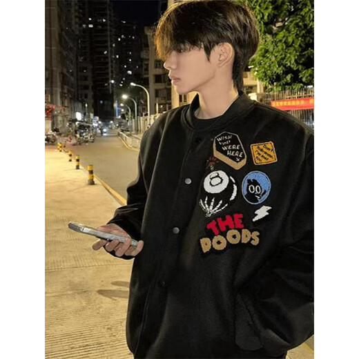 Katuchi American high street badge letter embroidered baseball uniform men's spring and autumn trendy brand loose high street bomber jacket white XL