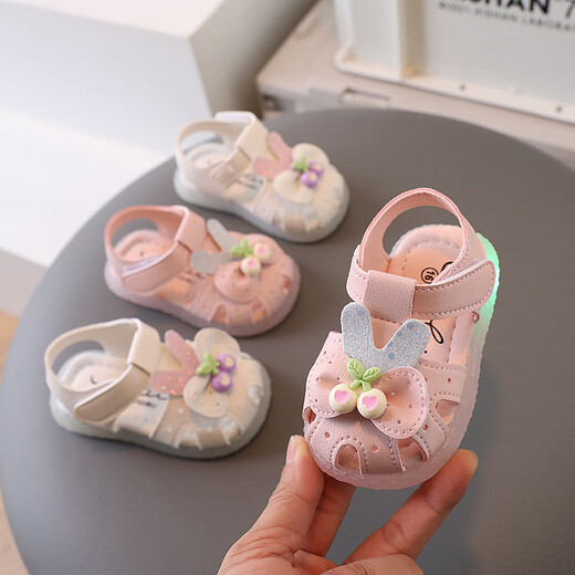 G.DUCK KIDS little yellow duck baby shoes summer luminous shoes baby girls sandals 0-1-3 years old children's anti-slip soft sole toddler shoes 8007 pink 19 inner length 13.5cm