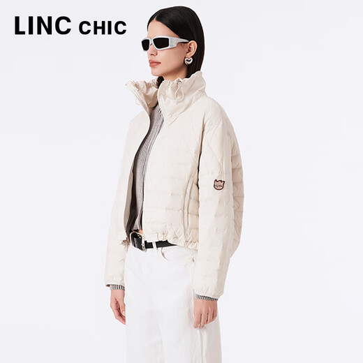 Jin Yujie Spring and Autumn Lightweight Down Jacket Women's Short Loose Stand Collar Light Warm Simple Jacket Y23301016 High Street Gray White XS Suitable for 120Jin Jin equal to 0.5kg or less