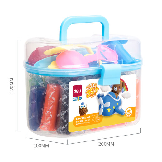 Deli 24 Color plastreado bricolaje artístico hecho a mano Material de arcilla ultra ligera arcilla arcilla caja a mano fácil almacenamiento de almacenamiento azul escolar de niños comienza un regalo de cumpleaños
