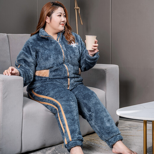 Jinzhiyan Koralle Velvet Großgröße Pyjamas für Frauen verdickte Samt Herbst und Winter plus Fett Plus Größe Fett Mm200jin [Jin entspricht 0,5 kg] Home Clothing Winter Stil WB6625 Green Button Samt 5xl [Empfohlenes Gewicht 200-240jin [Jin Equals garvales 0,5 kg]]]]