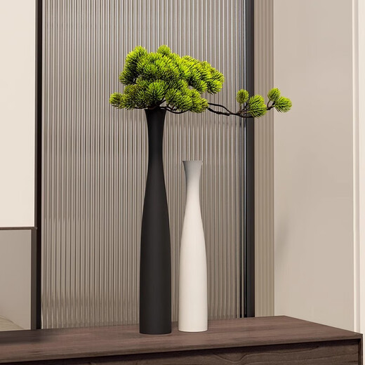 Yunya Italian minimalist entrance hall floor-standing decorations living room TV cabinet vase home decoration light luxury art high-end brushed black and white combination + 1 beauty pine