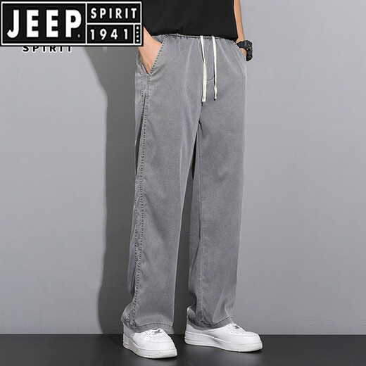JEEP SPIRIT天丝牛仔裤男夏季薄款潮牌直筒宽松男士冰丝阔腿休闲长裤 1048蓝色 XL【126-140斤】