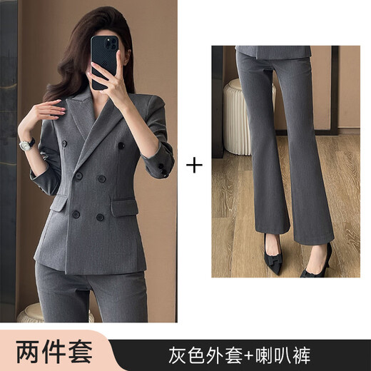 Gesaiya business formal women's long-sleeved suit suit women's double-breasted professional suit spring, autumn and winter interview commuter suit black jacket + B259 bell bottoms XL