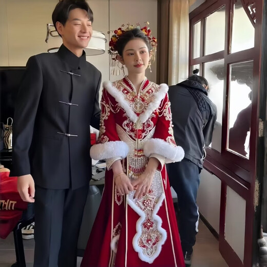 FANDISS Wedding Engagement Dress Casual Suit Men's Jacket Autumn New Chinese Tunic Suit Stand Collar Metal Button Suit Black - Top + Pants XL