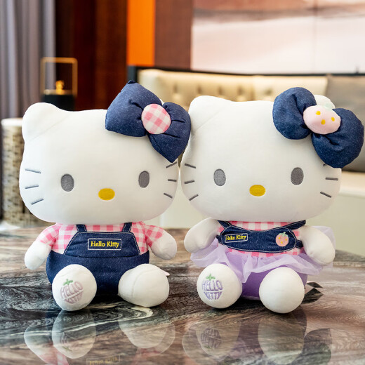 JIJIXIONG Kitty Doll Hello Kitty Doll kt Cat Doll Cute Pillow Cushion Plush Toy for Girlfriend Confession Raw Denim Pair KT8 Inch