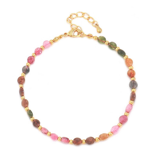 Fat Donglai's same style tourmaline necklace new retro color natural stone hand-beaded clavicle chain tourmaline stone necklace