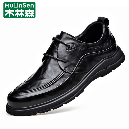 MULINSEN leather shoes men's genuine soft leather formal business casual shoes spring and autumn lace versatile soft sole wedding shoes dad shoes black DY-ZK236131 black 40