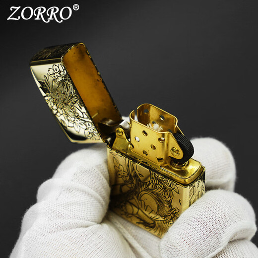 ZORRO佐罗打火机煤油防风原铜艺姑娘铜机五面精雕创意送男朋友礼物父亲 902原铜艺姑娘升级官字标内胆