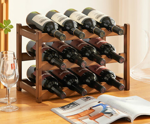 Double small red wine rack household simple desktop rack wine cabinet multi-bottle red wine rack brown red wine rack 2 layers 40 type