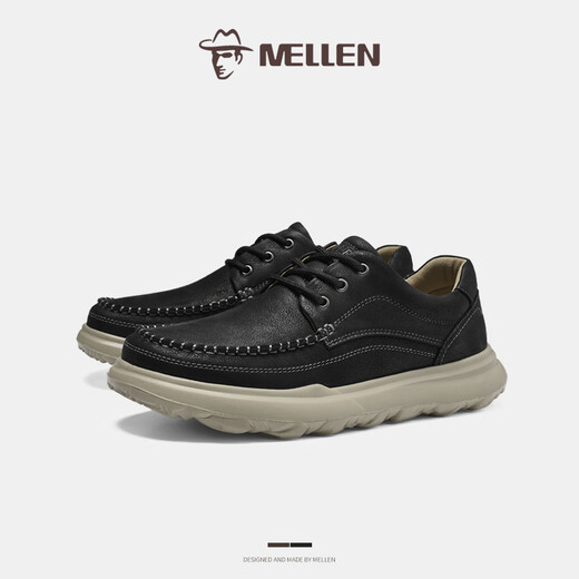 MELLEN Men's Shoes Casual Shoes Genuine Leather Retro Business Men's Shoes Black 37
