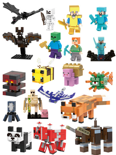 Zhenzhi'an el conjunto completo de figuras de mi mundo y los bloques de construcción de Yizhi de Steve Children ensamblaron los juguetes del niño pequeño de 8 series de animales 1584-1591