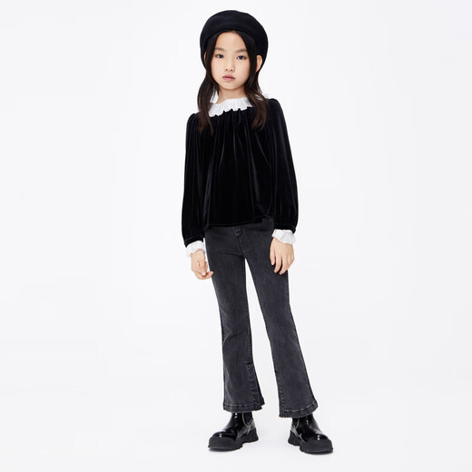 Little MO&Co. Children's clothing winter clothing children's girls velvet long-sleeved red top New Year's dress dress baby sweater black 110 110/56
