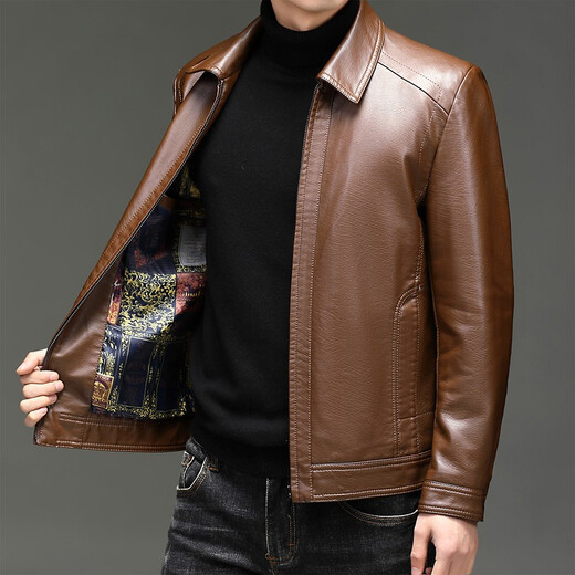 Old man's head (LRT) leather jacket autumn and winter middle-aged jacket men's leather jacket business casual dad wear plus velvet thickened warm stand-up collar leather jacket FE1755 black regular M 170