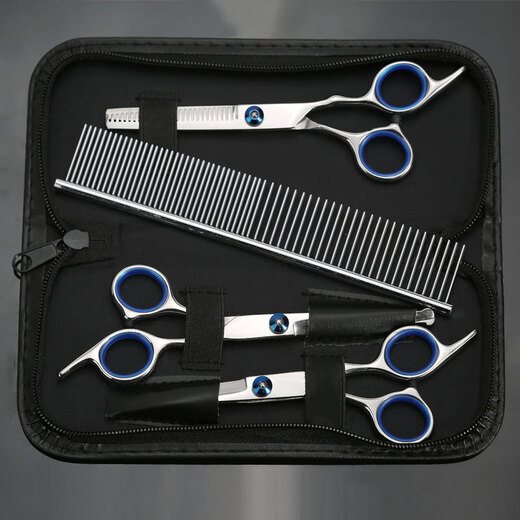 Cute Star Pet Pet Grooming Scissors Cat and Dog Hair Trimming and Hairdressing Supplies Stainless Steel Comb Curved Scissors Straight Scissors Teeth Scissors Set