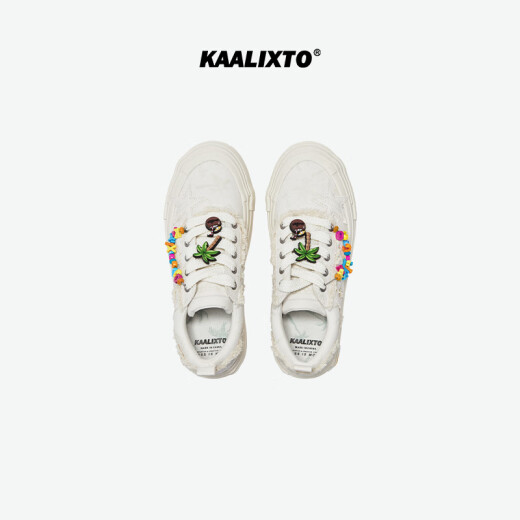 Kaalixto Star Shoes Original National Trend Design Niche Trend New Light-changing White Coconut Sports Canvas Shoes Men and Women White 35