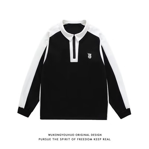 POUM SKELSHIRS Men's Spring y Autumn American Retro College Style Half Zipper Pareja Fashion Fashion Marca de moda en blanco y blanco Top XKFS-1048 White M