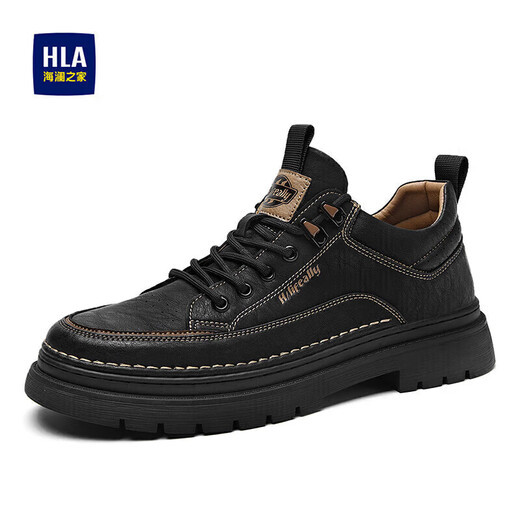 Heilan House HLA Men's Shoes Versatile Outdoor Workwear Leather Shoes Men's Mid-top Trendy Casual Shoes Men F339 Black 42