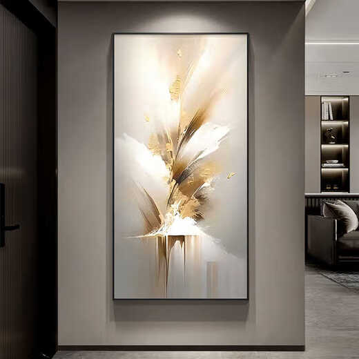 Huaixue golden abstract entrance painting decorative painting modern simple front door corridor end hanging painting vertical high-end mural JD13691 70*140 (recommended walls of 0.9 meters-1.0 meters) textured oil canvas aluminum alloy black frame