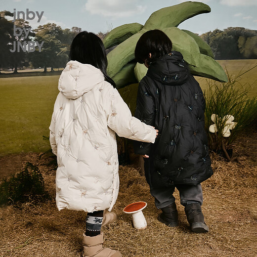 jnby by JNBY江南布衣童装冬装男女童长款羽绒服连帽刺绣图案儿童1N0C13601 001本黑 130 cm
