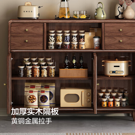 Yueying tung black walnut solid wood sideboard storage cabinet Nordic simple glass door storage cabinet wall-mounted home wine cabinet drawer cabinet black walnut two-door sideboard