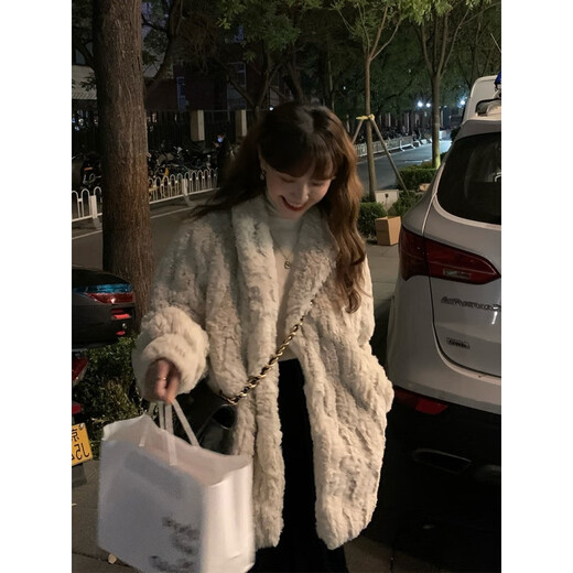 艾柔丹女装秋冬新款加厚毛绒外套女宽松皮毛一体仿兔毛羊羔毛女士棉服 杏色 L