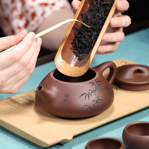 Hidden Pot World Government Subsidy Yixing Purple Clay Teapot Purely Hand-engraved Teapot Jingzhou Stone Ladle Teapot Tang Yun Stone Ladle Set